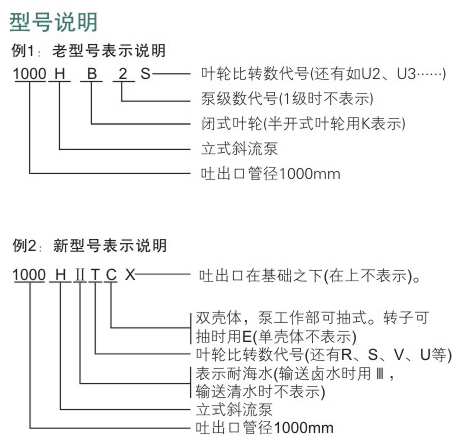 H型立式斜流泵型號(hào)說(shuō)明